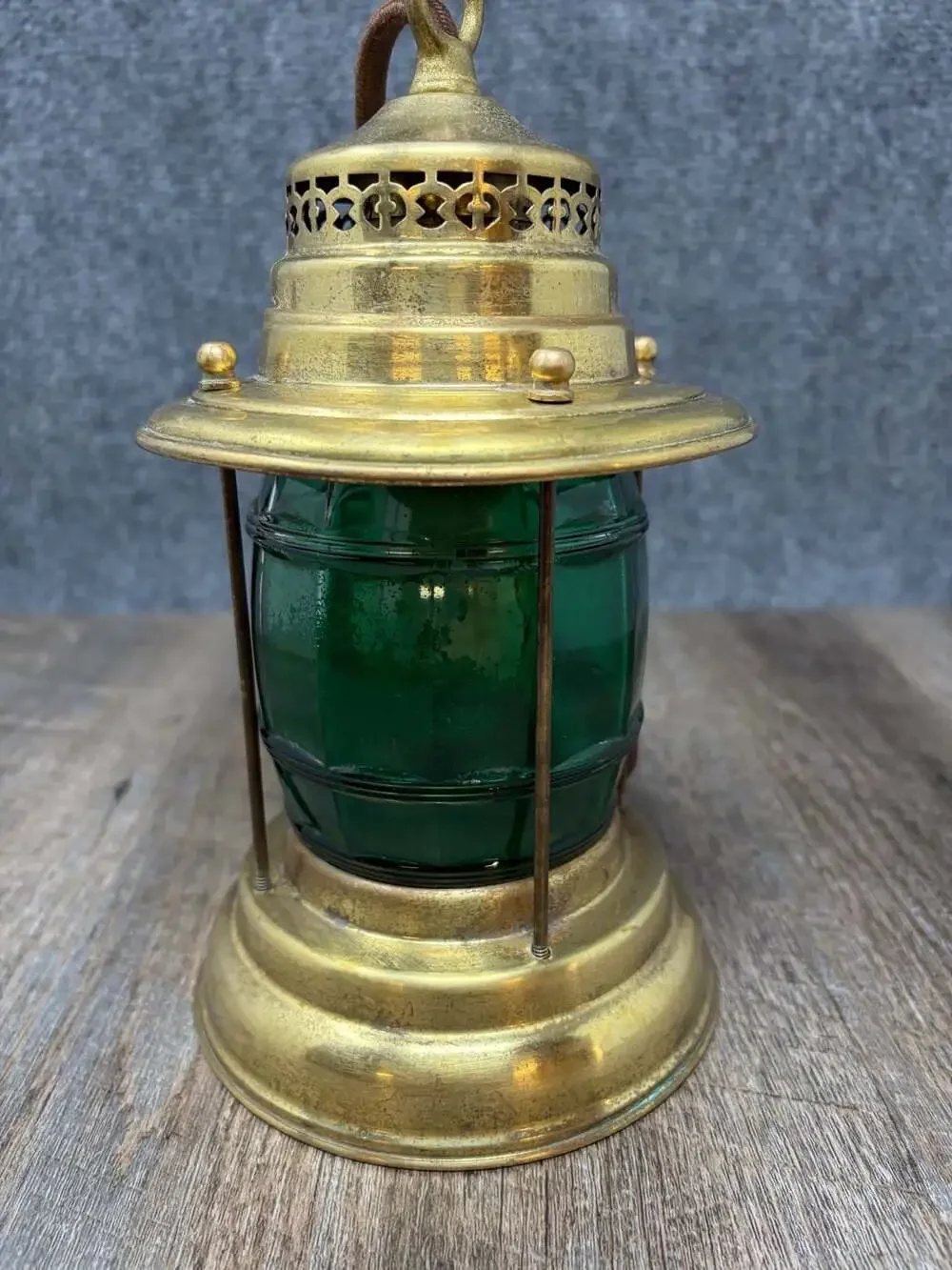 Vintage Brass Nautical Maritime green Lantern Ship Electric Lamp Works Tested
